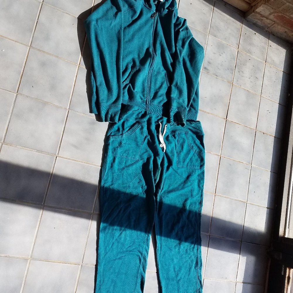 Loungy Workout Set Eddie Bauer Teal Jogger Zip Hoodie Drawstring Pants Size XL